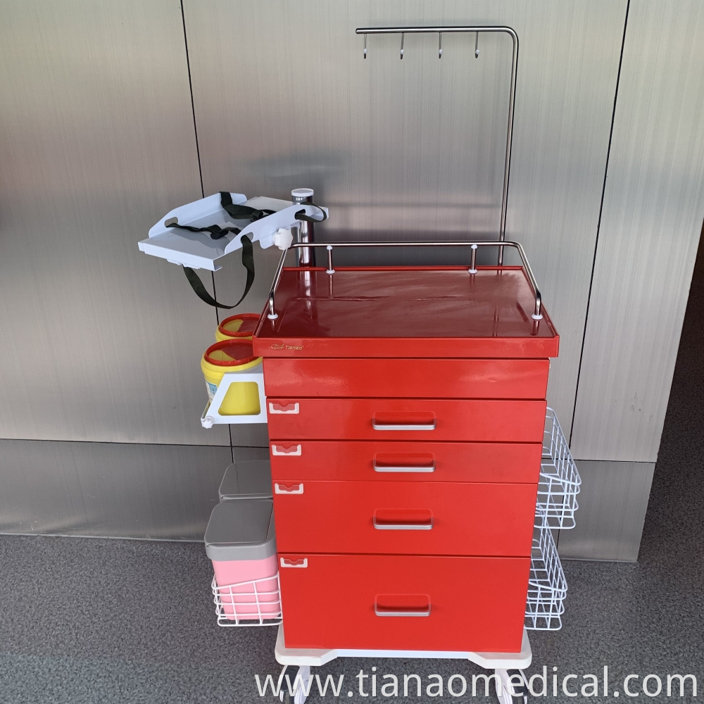 Hospital Red Steel ABS Emergency Trolley